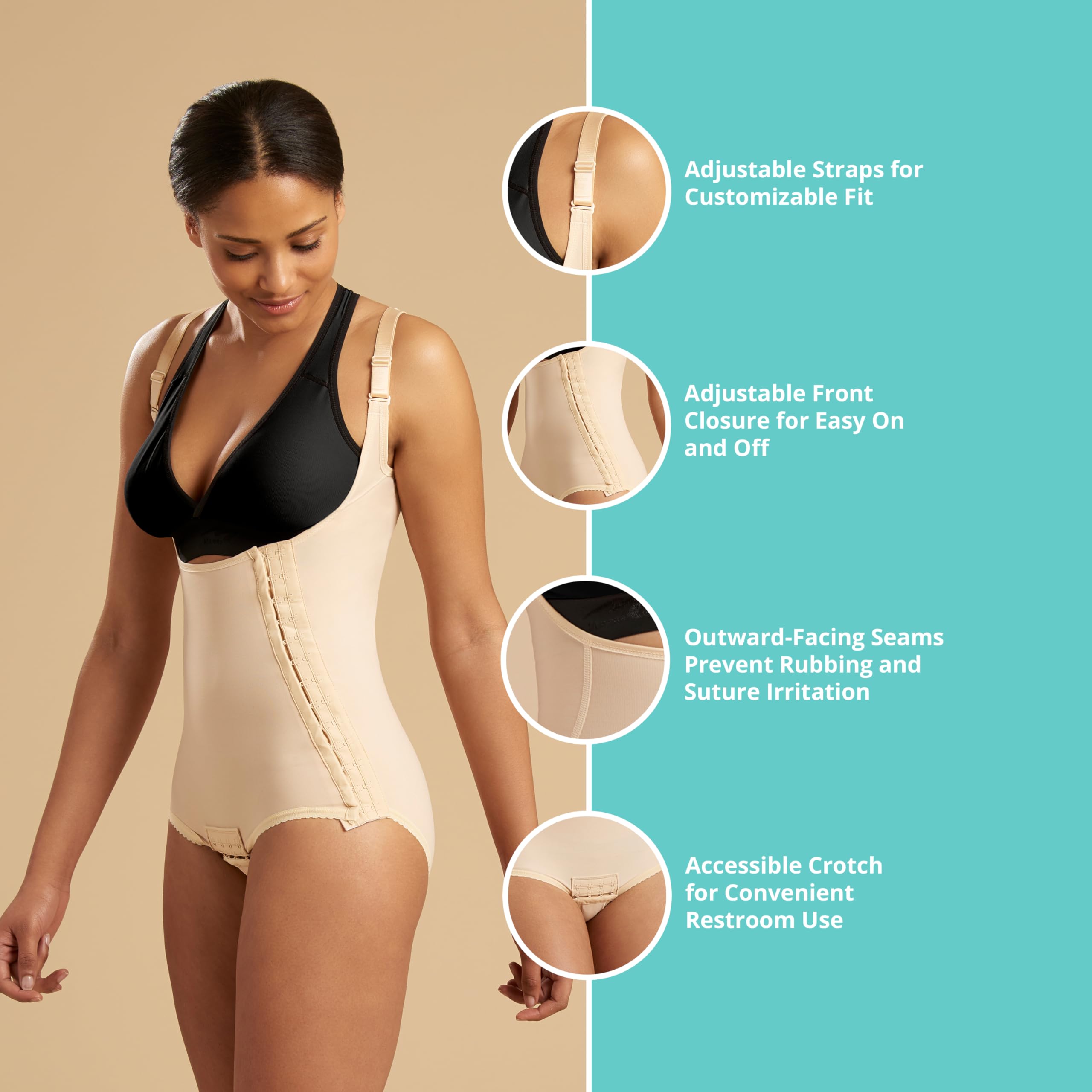 MARENA SFBHA Recovery Panty-Length Post-surgical Compression Girdle, High-Back - Adjustable Bikini Length - Large, Beige - Image 3